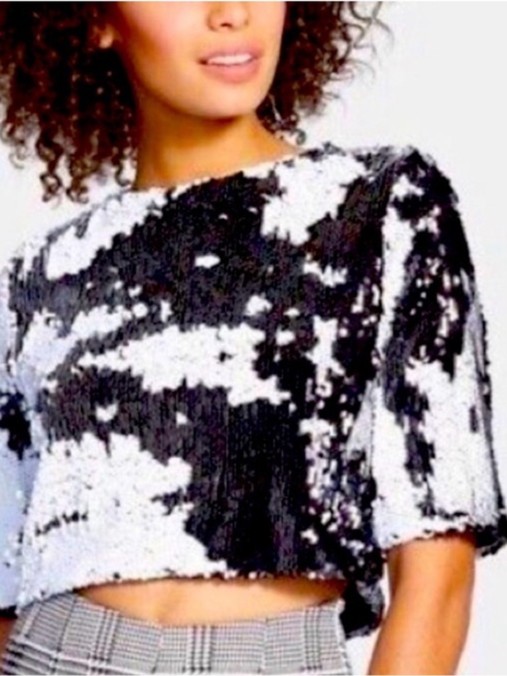 Lucy Paris Black & White Sequin Crop Top